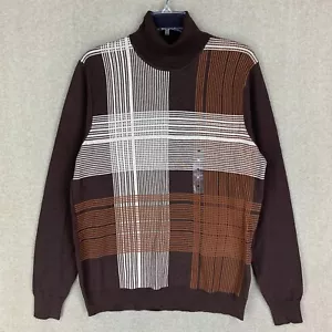 Alfani Sweater M NEW! Brown Plaid Turtleneck Knit Pullover Retro Grandpa - Picture 1 of 9
