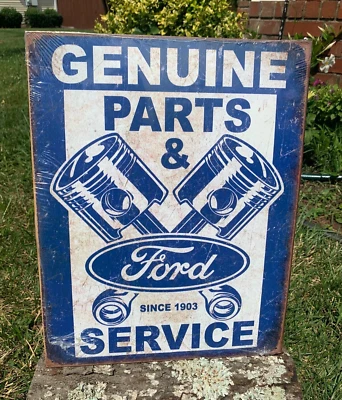 Genuine Ford Tin Metal Sign 1903 Auto Service Parts Pistons Garage Motors - Image 1 of 3