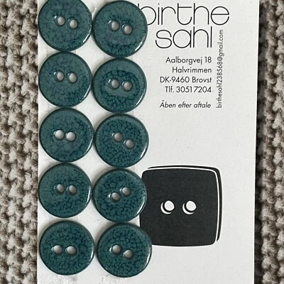 NEW Card of 10 Artisan Birthe Sahl Teal Blue Ceramic Glazed 18mm Buttons Denmark - Image 1 of 4