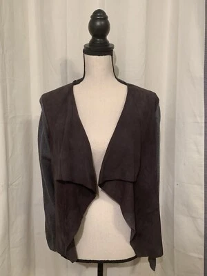 Suéter para mujer Elie Tahari M gris lana merino cuero drapeado cárdigan Foto 1 de 4