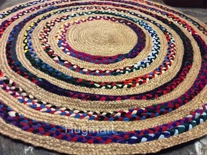 Alfombra de área de algodón reciclado de fibras naturales redondas multicolor 150 cm - Imagen 1 de 5