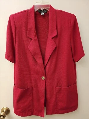 Prophecy By Sag Harbor Solid Red Short Sleeve Gold Single Button Blazer Size 8 - Image 1 of 4