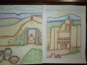 Adobe Kirchen, Originalzeichnungen 10 1/2"x 14", Southwest Art, Wohnkultur - Bild 1 von 7