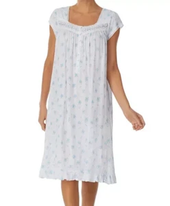 Nwt $68 Eileen West White/Blue FLOWERS Modal Cap Sleeve Long Waltz Nightgown S - Picture 1 of 7