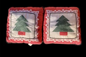 Set 2 cuscini trapuntati fatti a mano per albero di Natale volant senza macchie vintage - Foto 1 di 6
