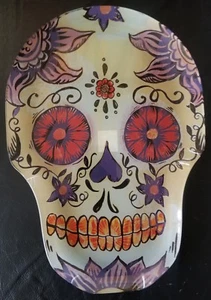 HALLOWEEN SKULL "DAY OF THE DEAD" SERVING TRAY NEW PAINTED GLASS - Picture 1 of 1