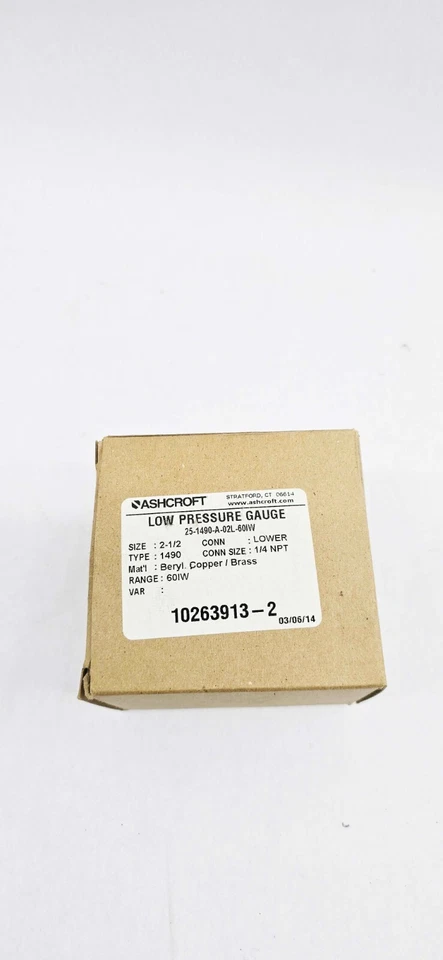 ASHCROFT 25-1490-A-02L-601W Type 1490 2-1/2", 1/4" NPT, Low Pressure Gauge - Image 1 of 3