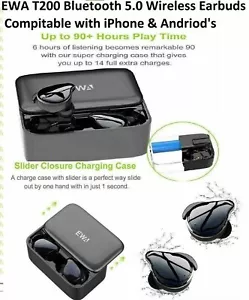 iPhone, Android EWA T200 Bluetooth 5.0 Wireless Earbuds & Charger Aluminum Case - Picture 1 of 9