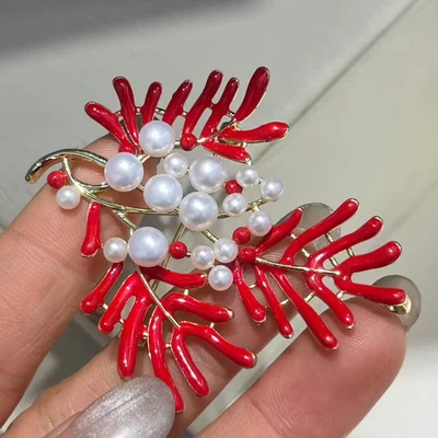 elegante broche natural mar sur blanco perla rojo coral 925s(sp) Foto 1 de 3