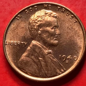 1940-S Lincoln Wheat Cent Penny GEM RED BU From an Original Bank Roll - Picture 1 of 9