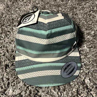 NWT Volcom Classics Skunk Hat SnapBack Yupoong Striped Green & White Pattern - Image 1 of 4