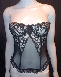 Corsé Victoria's Secret Años 90 Negro Encaje Transparente Top Deshuesado Bustier Floral 36B De Colección - Imagen 1 de 7