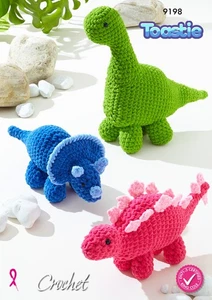 King Cole 9198 Crochet Pattern Toastie Dinosaur Stuffed Toys 3 Designs - Picture 1 of 3