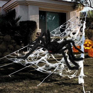Halloween Decorations - 295" Halloween Spider Web Decorations Outdoor + 59" G... - Picture 1 of 7
