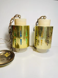 2 MCM Vintage 1963 Lightcraft Of California Gold Adjustable Color Pendant Lights - Picture 1 of 17