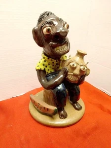 Albert Hodge Southern Folk Art Pottery Vale NC Man Holding Devil Head Jug - Picture 1 of 1