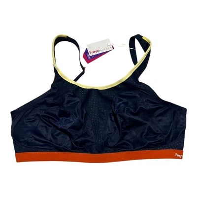 NWT Freya Active Dynamic Soft Sports Bra Navy Blue Orange Yellow US 34H - Image 1 of 4