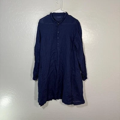 Camisa túnica CP Shades para mujer mediana azul lino manga larga hecha en EE. UU. Foto 1 de 4