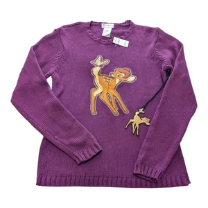 Vintage Disney Store BAMBI Womens Large Knit Sweater Purple Pullover top - Imagen 1 de 6