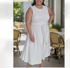 Nuevo con etiquetas Vestido Midi Calvin Klein Corbata Crepé (Plus) 14W, CREMA / BLANCO - Imagen 1 de 12