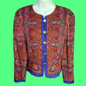 VINTAGE 2000s TALBOTS 100% SILK Paisley Jacket Art Bohemian Hippie Size 4 - Bild 1 von 3