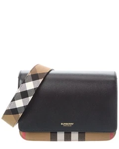 Burberry Check Canvas & Leather Shoulder Bag Women's Black - Picture 1 of 4