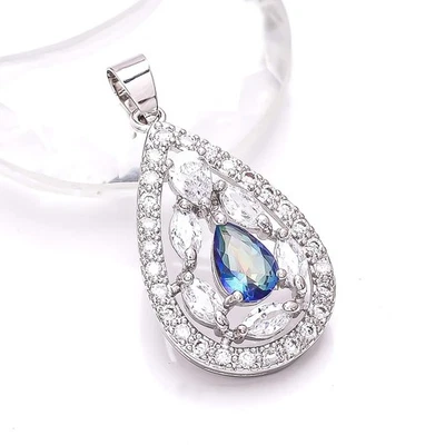 Colgante de plata de ley 925 con piedras preciosas de tanzanita y circonita cúbica 1,30" P79011 Foto 1 de 4