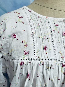 Women’s Cottagecore Floral Cotton Nightgown, Pintuck Lace Yoke, Vintage-Style - Picture 1 of 9