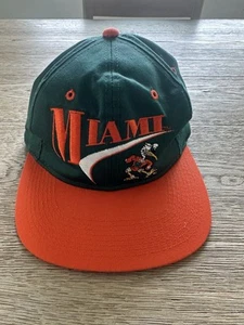 Vintage Miami Hurricanes Snapback Hat 1990s Sebastian Ibis Double Spellout - Picture 1 of 8
