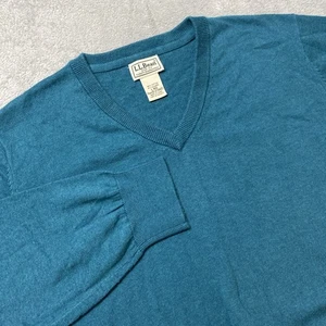 LL Bean Sweater Men's Cotton Cashmere V-Neck Sweater Teal Blue Long Sleeve - Picture 1 of 7