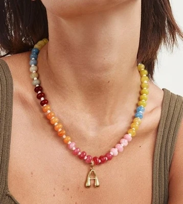 Gargantilla de piedras preciosas con cuentas coloridas KissYan burbuja letra un colgante Foto 1 de 4