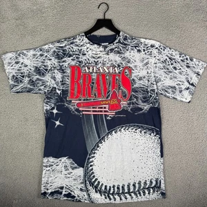 Vintage Atlanta Braves Shirt 1994 Henry Aaron MLB Large All Over Painted Print - Picture 1 of 10