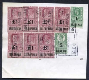 Isle of Man 1951 KGVI One Pounds x 7 plus 1/- and 5/- on piece - Picture 1 of 1