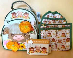 Neu mit Etikett Highland Cow Floral Mini Rucksack & Organizer-Einsatz & Geldbörse EXKLUSIV - Bild 1 von 24
