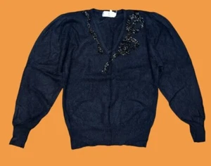 BEADED LAMBS WOOL ANGORA FUR PUFFY SWEATER ROCKABILLY VTG WHIMSIGOTH VAMPIRE - Picture 1 of 14