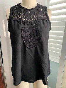 Halogen Lace & Crepe Sleeveless Blouse Black Size Small MSRP $80 Nordstrom - Picture 1 of 7