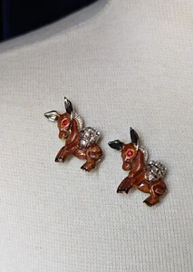 MCM Vintage SET OF 2 Donkey Burro Scatter Pins Brooches RHINESTONE Red Eyes - Picture 1 of 9