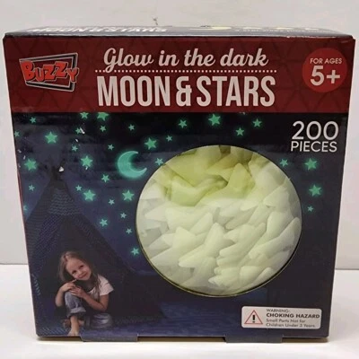 Pegatinas de plástico para decoración de dormitorio de pared luna y estrellas brillan en la oscuridad 200 piezas Foto 1 de 4