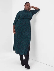 Lane Bryant Women's Green 3/4 Sleeve Tie-neck Open Back Midi Dress Sz 22/24 NWT - Picture 1 of 5