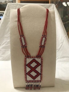 Vintage Native American Seed Bead Necklace Medallion - Picture 1 of 3