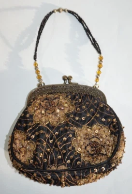 Hermoso bolso de noche Christiana negro bronce floral con cuentas Foto 1 de 4