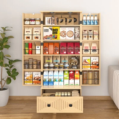 55" Pantry Cabinet Kitchen Pantry Storage Cabinet with 2 Doors & 1 Drawer Oak - Image 1 of 4