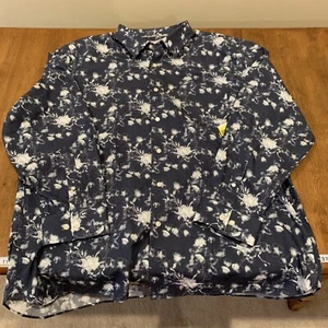 NWOT Hickey Freeman Men's Floral Shirt 3XL Navy Blue White Long Sleeve Cotton - Picture 1 of 9