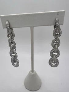 David Yurman Pavé Chain Drop 65mm Earrings 18k White Gold With Diamonds - Picture 1 of 24