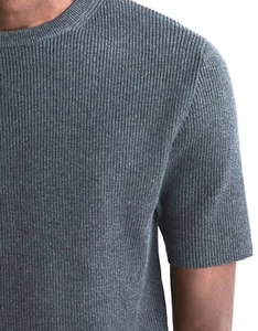 ZARA 'Muscle Fit Knit Ribbed' Men's Designer Short Sleeve T-Shirt M Gray **NWT** - Picture 1 of 12