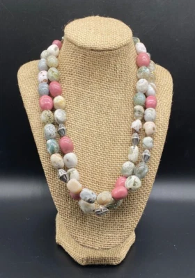 CAROLYN POLLACK - Collar de 2 hilos de piedras múltiples rosa esterlina gris blanco - PESADO Foto 1 de 4