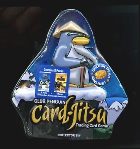2009-2010 TOPPS DISNEY CLUB PENGUIN CARD-JITSU FACTORY SEAL CARD COLLECTORS TIN  - Picture 1 of 6