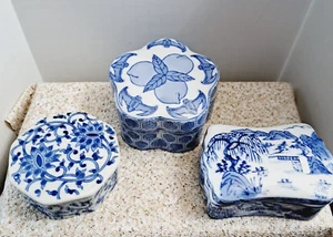 Blau-weiße Schmuckschatullen Porzellan 3er Set - Bild 1 von 13