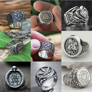Fashion Norse Viking Axe Compass Rings for Men Stainless Steel Jewelry Size 7-13