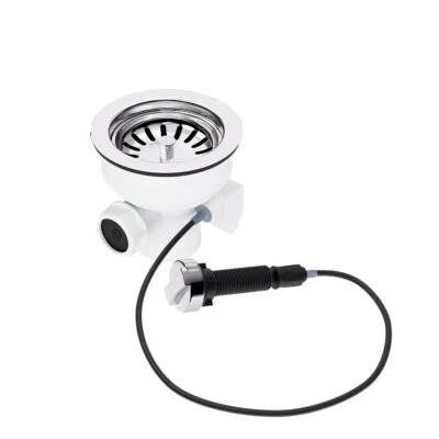 Excenter Ablaufgarnitur Ø114mm Korbventil Bowdenzug Anschluss Überlauf Spülen - Bild 1 von 4